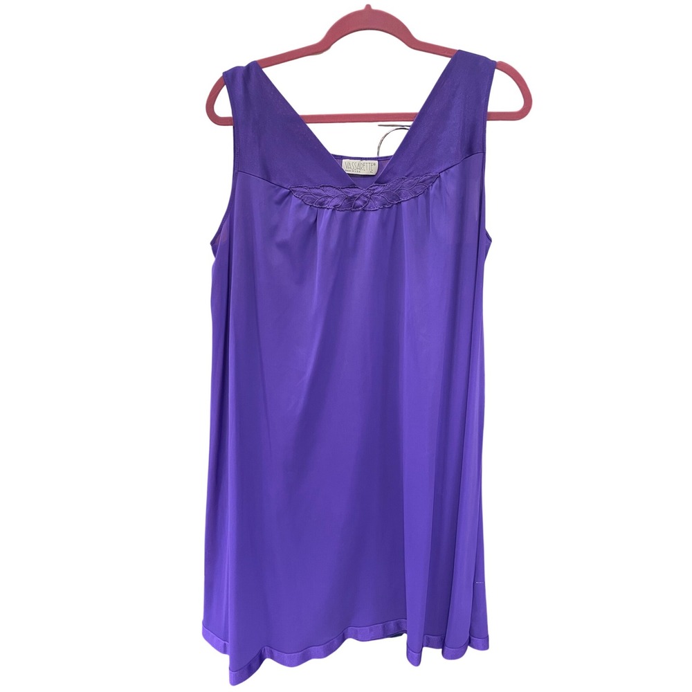 Vassarette Vintage Purple Sleeveless Embroidered V-Neck Nightgown XL